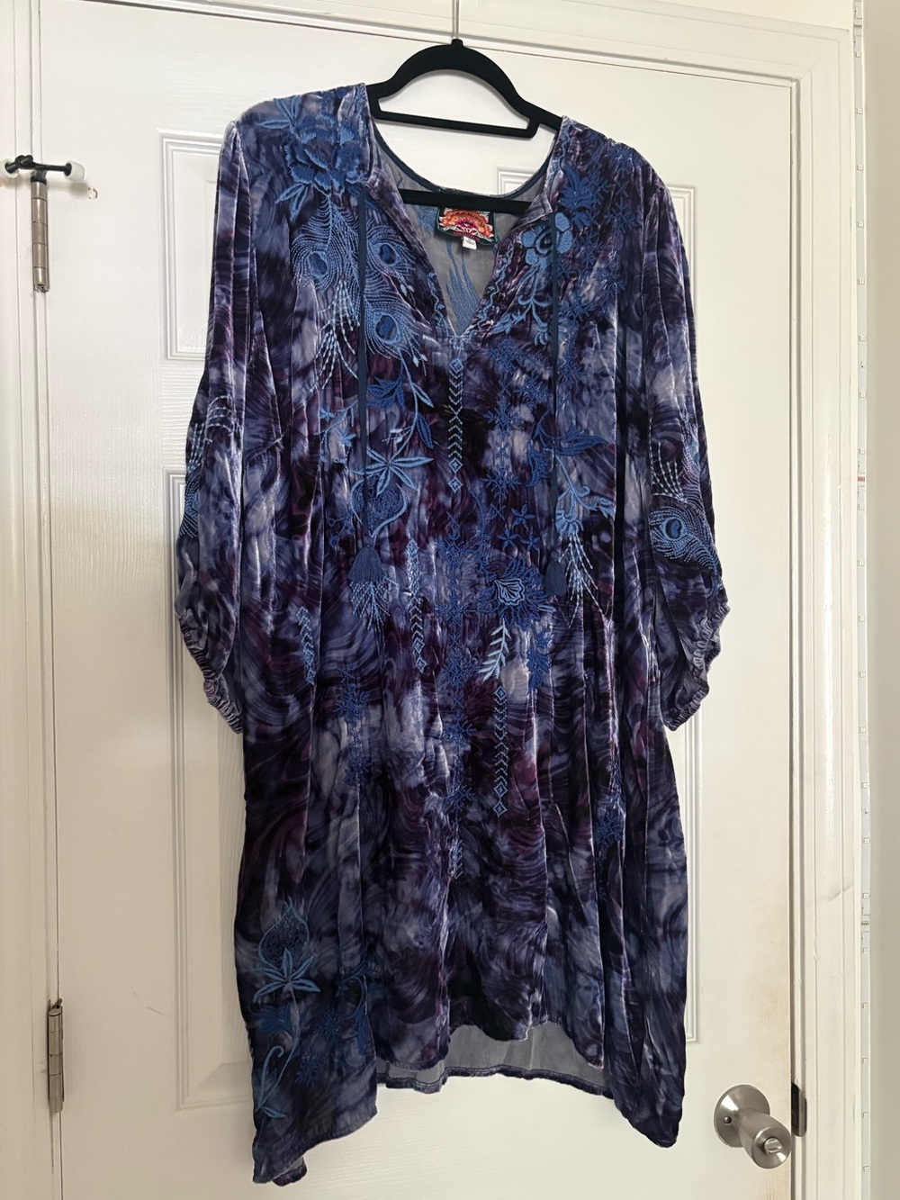 Johnny Was Azure Velvet Relaxed Tunic Dress